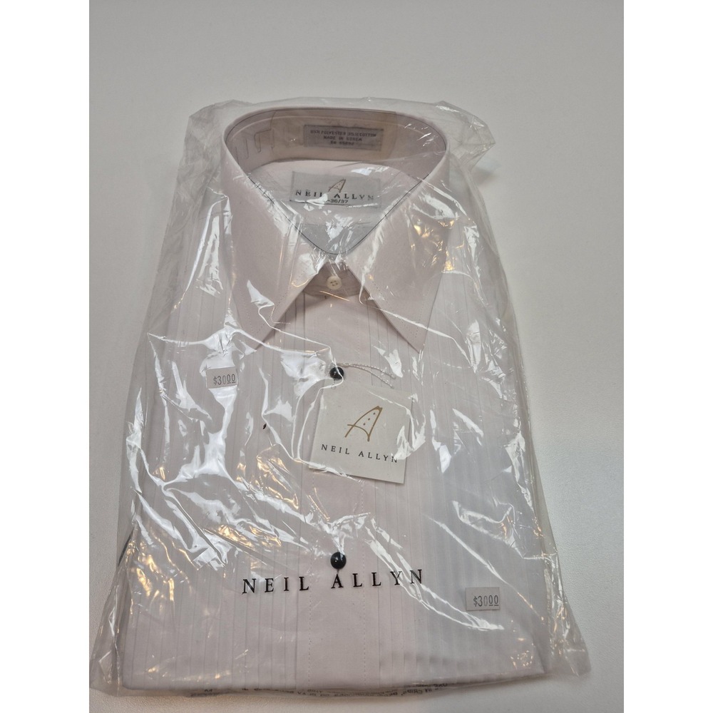 Neil Allyn Dress Shirt Mens M 36/37 White Pleated French Cuff Tuxedo Formal
